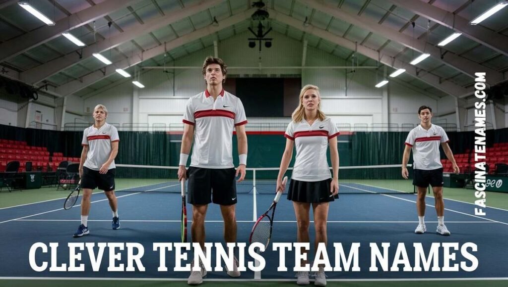 A creative collage of clever tennis team displayed on colorful banners at a lively sports event.