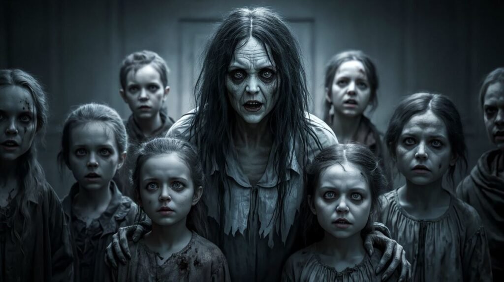A haunting image from "The Conjuring 2," with a ghostly presence adding to the film's suspenseful vibe.