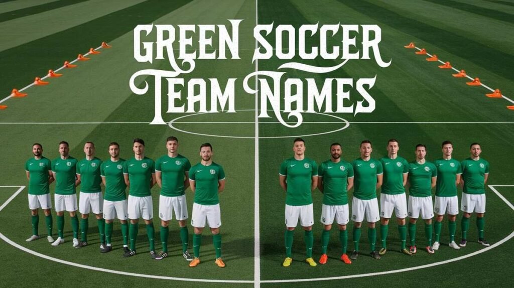 A collection of creative for green soccer teams, showcasing team spirit and vibrant energy.