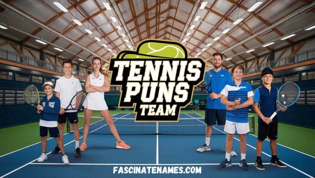 A vibrant logo featuring a tennis theme, showcasing a fun team spirit with colorful graphics and playful design elements.