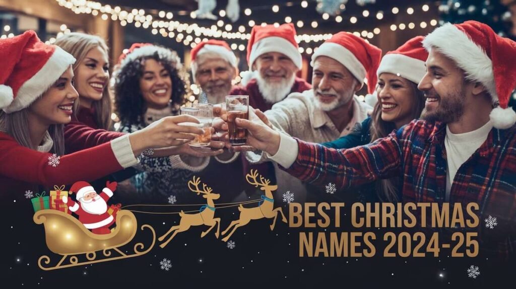 An illustration highlighting the most popular Christmas names of 2020, adorned with seasonal motifs and cheerful designs.