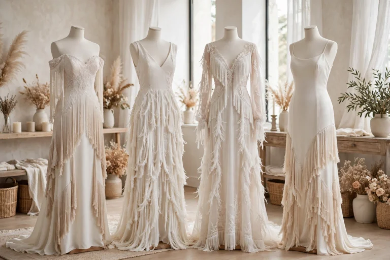 13 of the Most Stylish Fringe Wedding Dresses 2025/ 2026