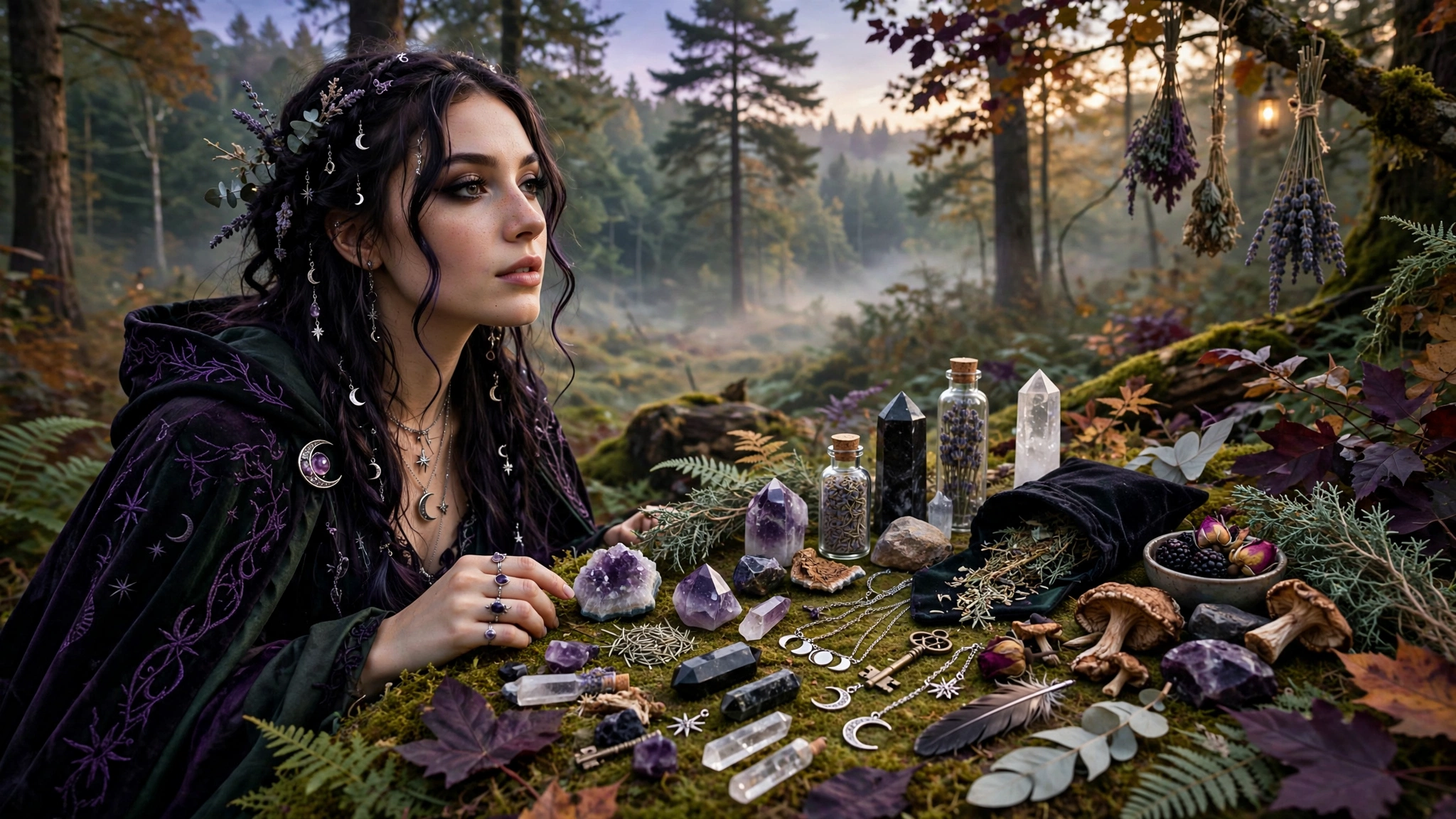 A woman in a striking red cloak and cape, confidently holding a magic wand, ready to cast a spell.